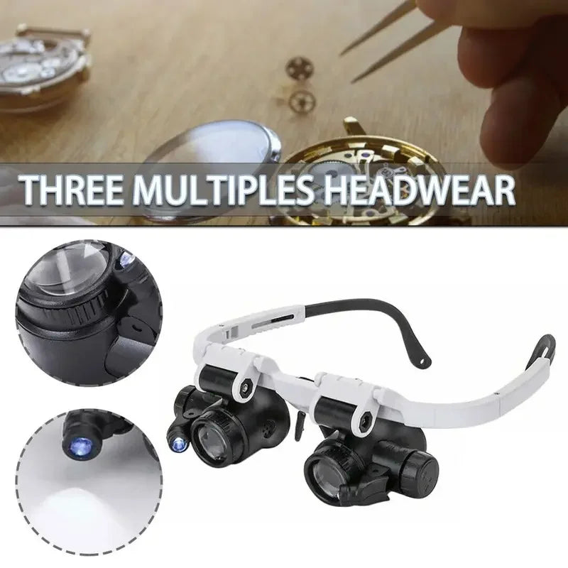 2XLED Watch Jeweler Repair Magnifier Head-Mounted Headband Adjustable