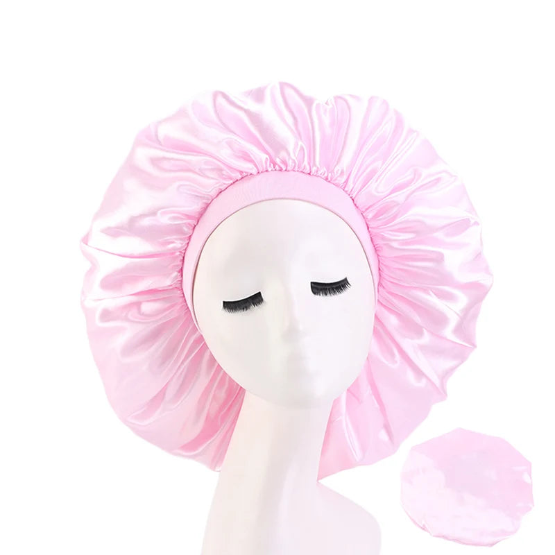 New Women Oversized Silky Hair Soft Elegant Bonnet Solid Color Satin