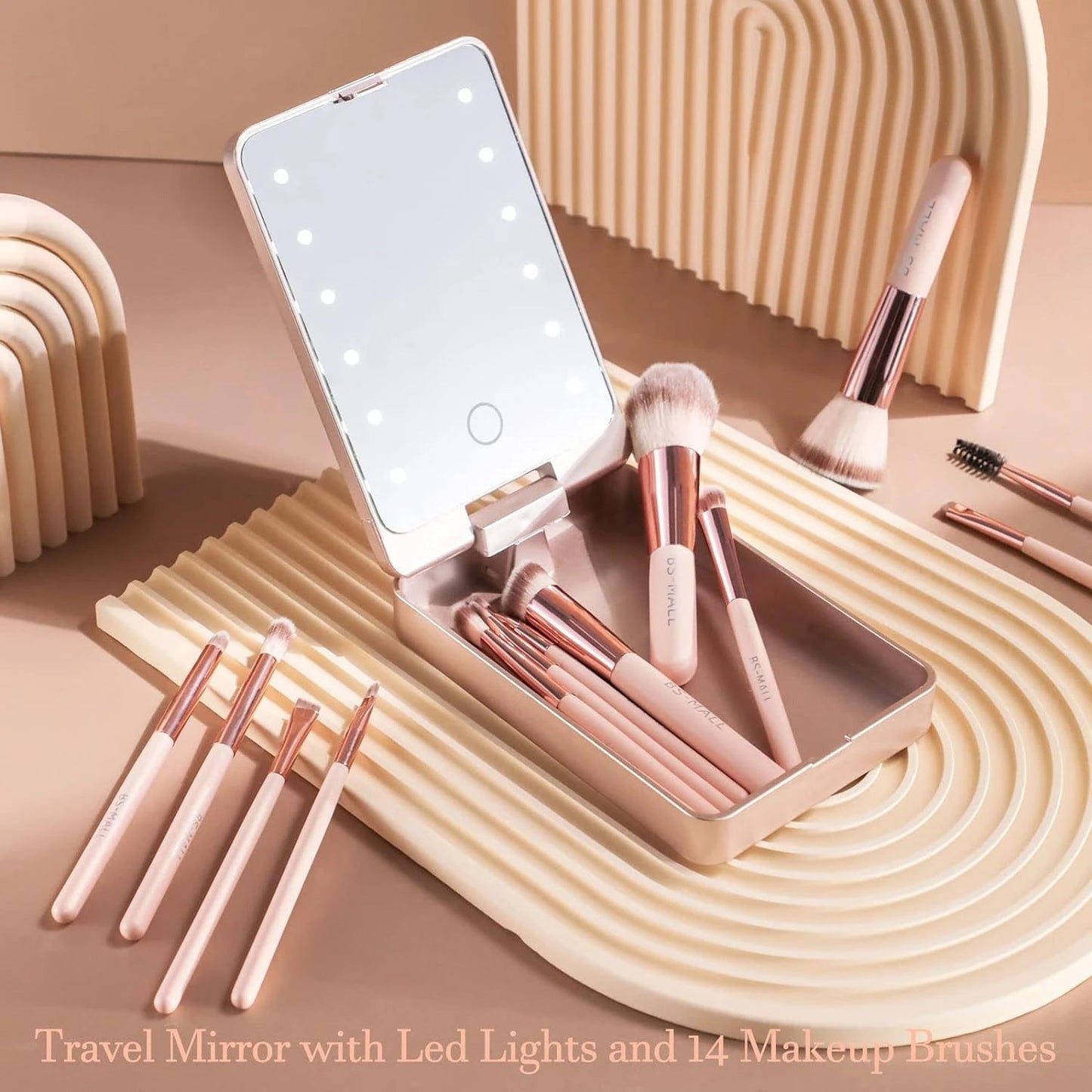 Versatile Luxurious Makeup Brush Set with Mini LED Light Mirror -