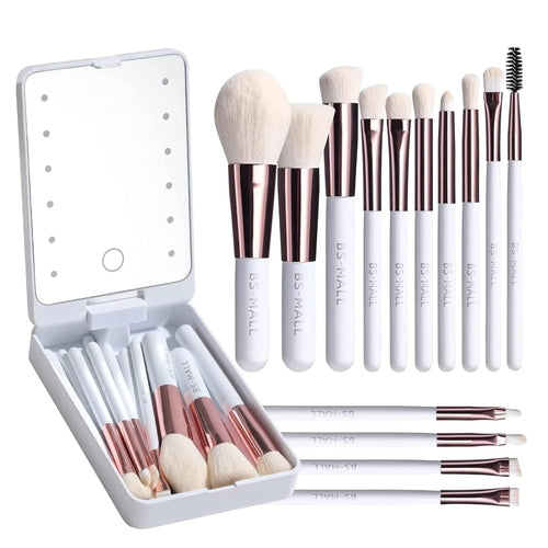Versatile Luxurious Makeup Brush Set with Mini LED Light Mirror -