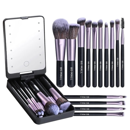 Versatile Luxurious Makeup Brush Set with Mini LED Light Mirror -
