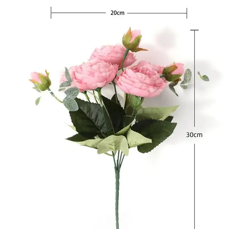 30cm Rose Pink Silk Peony Artificial Flowers Bouquet 5 Big Head and 4