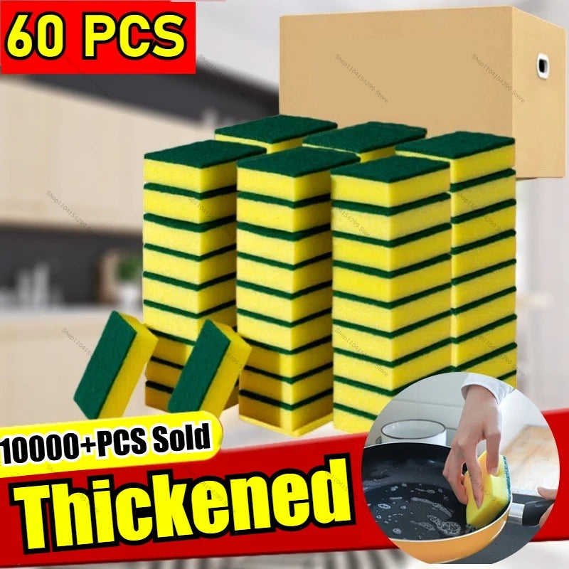 1-60PCS Kitchen Sponges Dual-Sided Scrub Pads Super Absorbent Dish