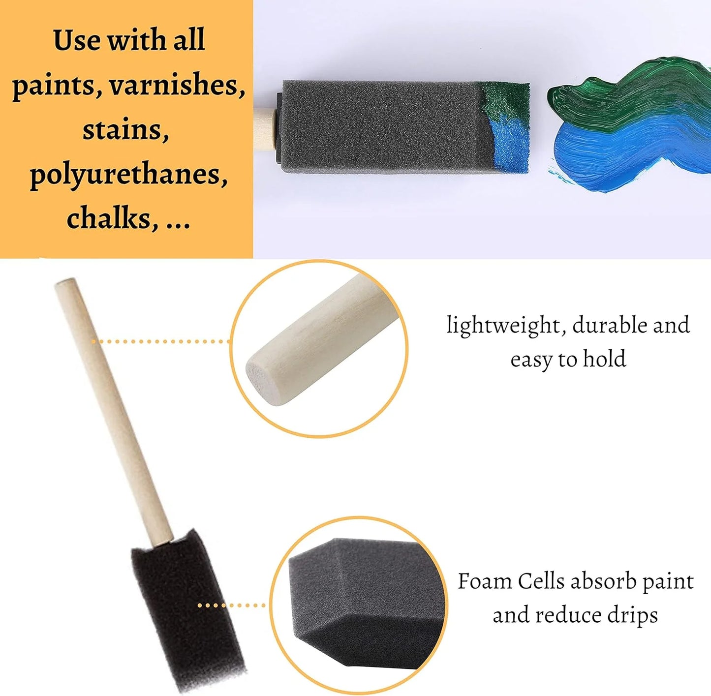 10Pcs Sponge Brush Wooden Handle Watercolor Oil Stain Art Craft